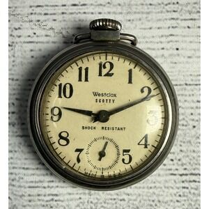 Vintage Westclox Scotty Pocket Watch Shock Resistant Silver Tone Made in USA